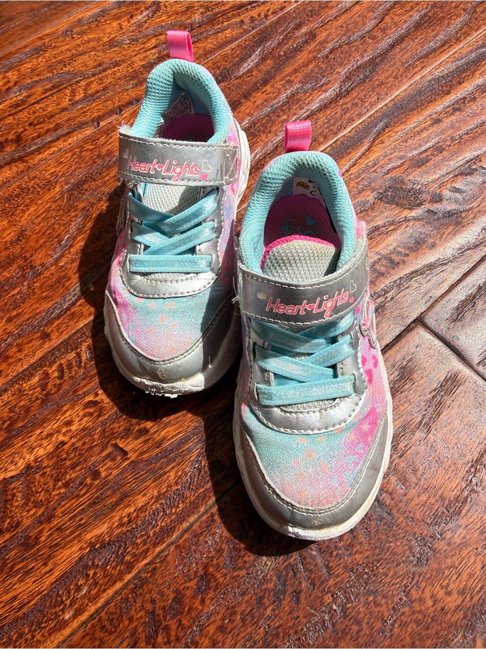 Skechers Kids Heart-Lights Teal Pink Light-Up Sneakers